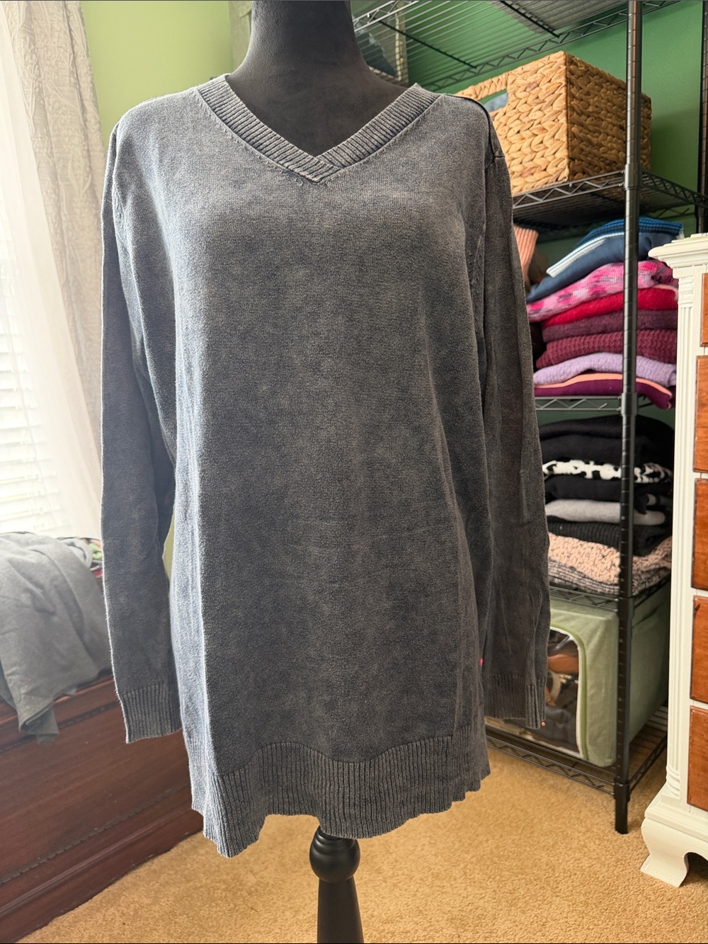 LOGO by Lori Goldstein Washed Slate V-Neck Sweater